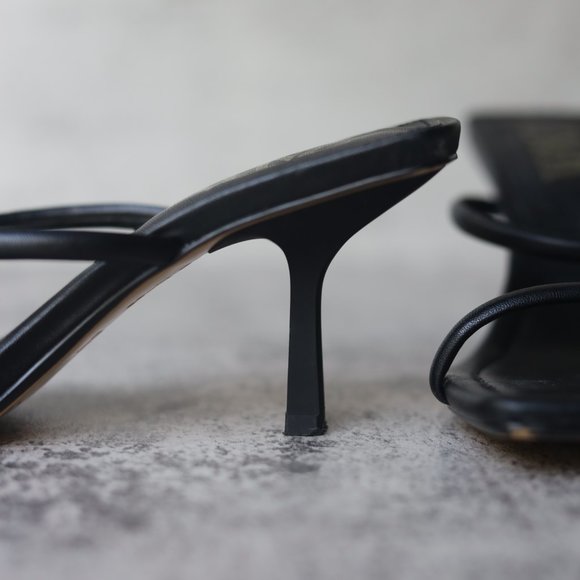 Zara 38 Heeled Leather Square Toe Sandals Black - Picture 3 of 5